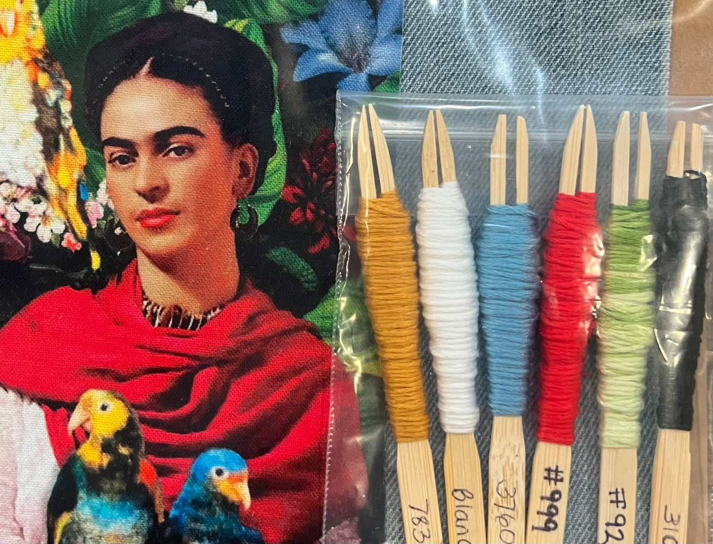 Frida Kahlo Slow Stitch Kit: Visible Mending, Jean Patch #6