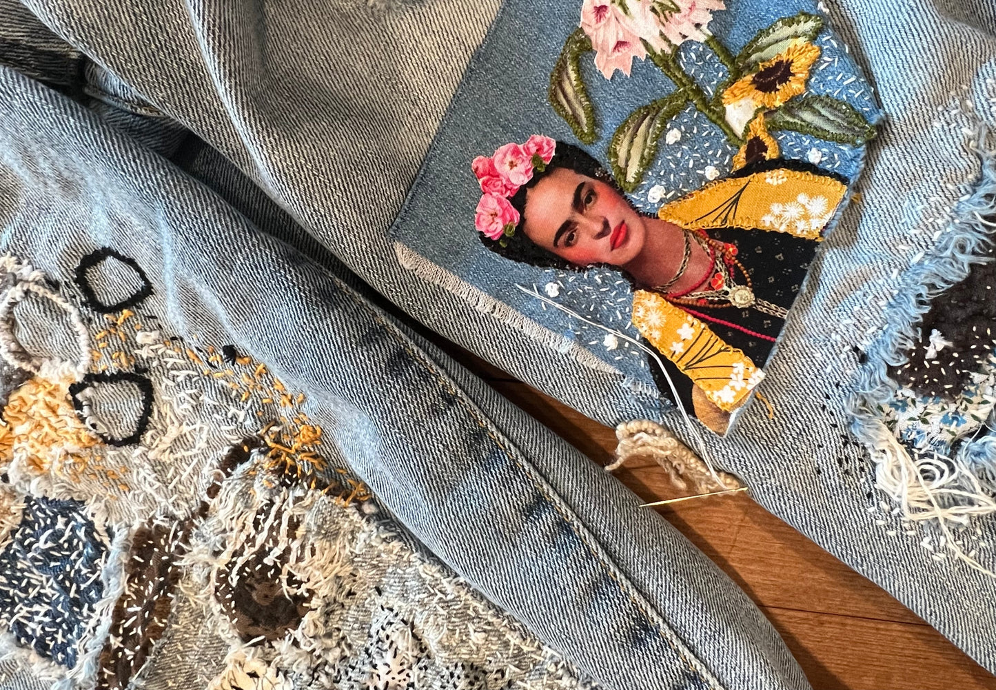 Frida Kahlo Slow Stitch Kit: Visible Mending, Jean Patch #1